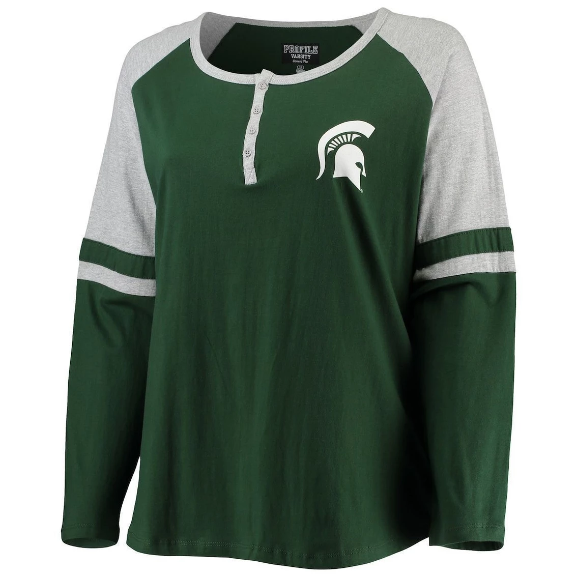Discount π€© Profile π© Women's Green/Heathered Gray Michigan State Spartans Plus Size Henley Raglan Long Sleeve T-Shirt π 5 Discount π€© Profile π© Women's Green/Heathered Gray Michigan State Spartans Plus Size Henley Raglan Long Sleeve T-Shirt π - Image 3