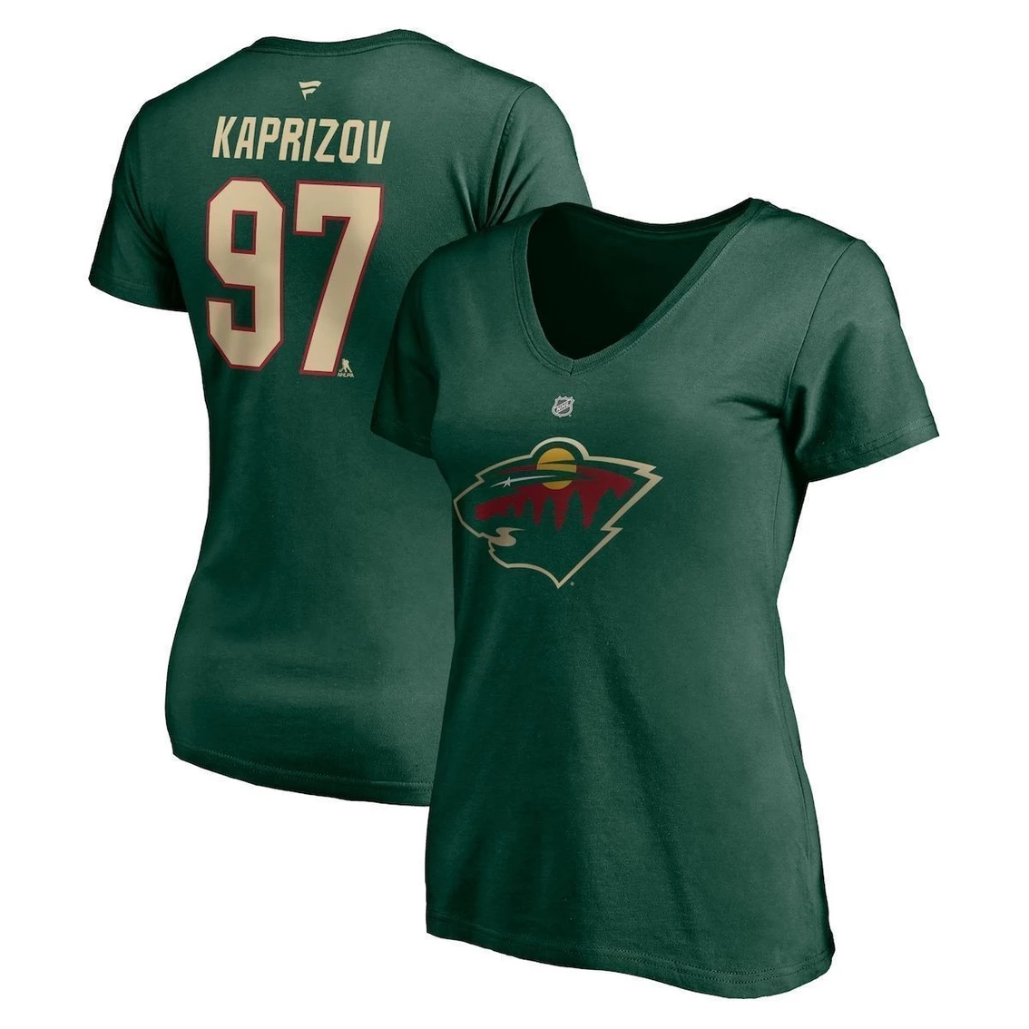 Best Sale π― Women's Fanatics Branded Kirill Kaprizov Green Minnesota Wild Authentic Stack Name & Number V-Neck T-Shirt π 4 Best Sale π― Women's Fanatics Branded Kirill Kaprizov Green Minnesota Wild Authentic Stack Name & Number V-Neck T-Shirt π - Image 2