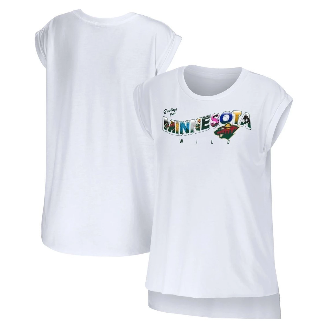 Outlet 🤩 Women's WEAR By Erin Andrews White Minnesota Wild Greetings From Muscle T-Shirt ❤️ 3 Outlet 🤩 Women's WEAR By Erin Andrews White Minnesota Wild Greetings From Muscle T-Shirt ❤️