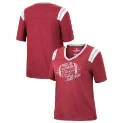 Flash Sale ⭐ Women's Colosseum Heathered Crimson Alabama Crimson Tide 15 Min Early Football V-Neck T-Shirt 😍 -women‘s clothing store unnamed file 1484