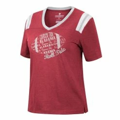 Flash Sale ⭐ Women's Colosseum Heathered Crimson Alabama Crimson Tide 15 Min Early Football V-Neck T-Shirt 😍 -women‘s clothing store unnamed file 1485