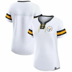 Promo ✨ Women's Fanatics Branded White Pittsburgh Steelers Sunday Best Lace-Up T-Shirt 😍