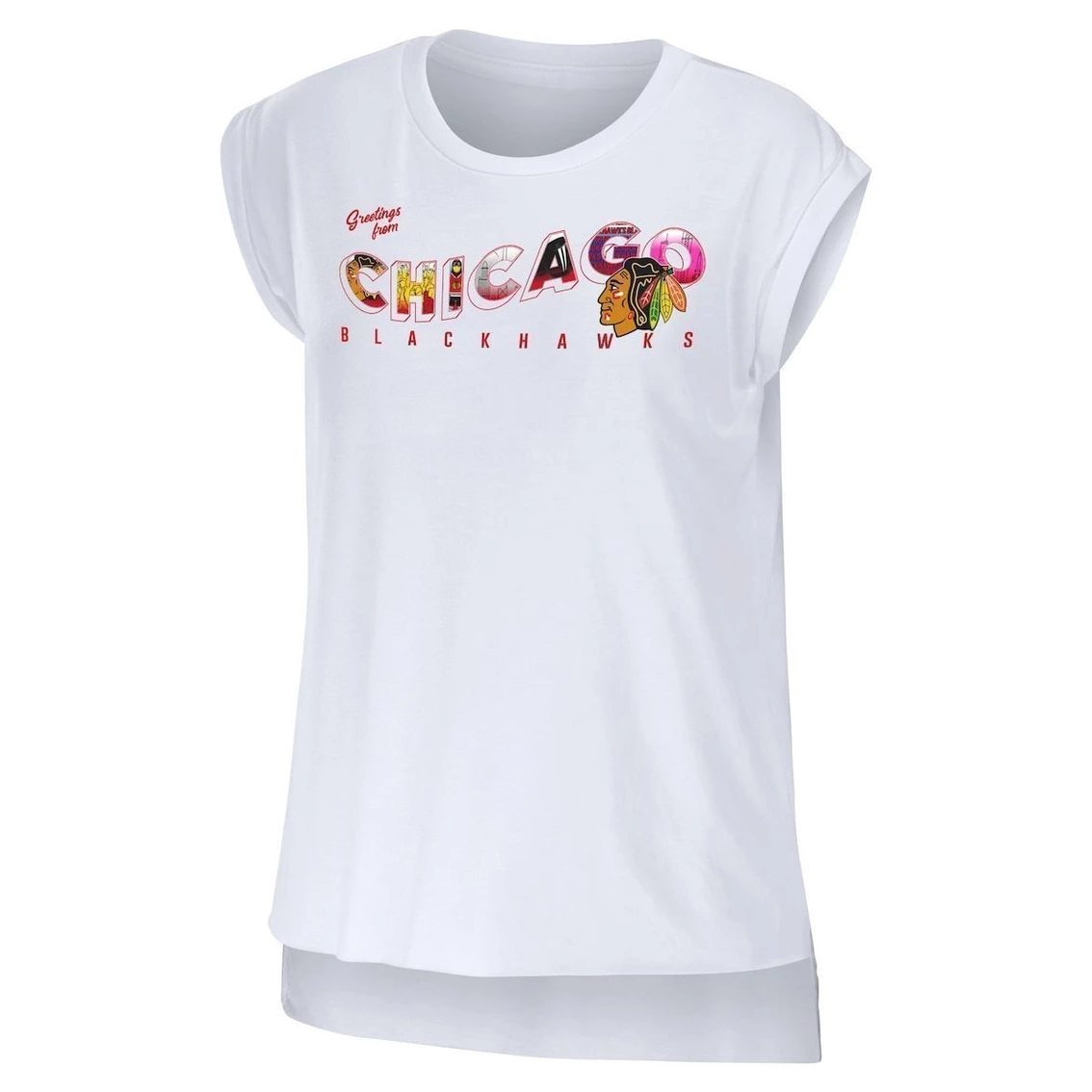 Brand new 𧨠Women's WEAR By Erin Andrews White Chicago Blackhawks Greetings From Muscle T-Shirt π 5 Brand new 𧨠Women's WEAR By Erin Andrews White Chicago Blackhawks Greetings From Muscle T-Shirt π - Image 3