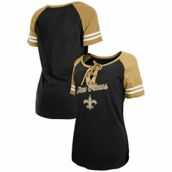 Brand new 🥰 Women's New Era Black/Gold New Orleans Saints Logo Lace-Up Raglan T-Shirt 🧨 -women‘s clothing store unnamed file 1578
