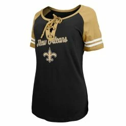 Brand new 🥰 Women's New Era Black/Gold New Orleans Saints Logo Lace-Up Raglan T-Shirt 🧨 -women‘s clothing store unnamed file 1579