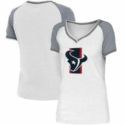 Best Pirce 🌟 Women's New Era White/Gray Houston Texans Training Camp Raglan V-Neck T-Shirt 🔥
