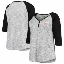 Brand new 🔥 Women's New Era Black San Francisco Giants Plus Size Space Dye 3/4-Sleeve Raglan Henley T-Shirt 🌟 -women‘s clothing store unnamed file 1590