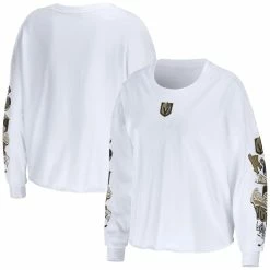 Best deal ✔️ Women's WEAR By Erin Andrews White Vegas Golden Knights Celebration Cropped Long Sleeve T-Shirt 👏