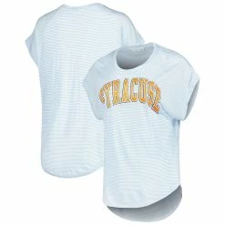 Discount 🔔 Camp David 👩 Women's White/Light Blue Syracuse Orange Day Trip Striped Scoop Neck T-Shirt ✨