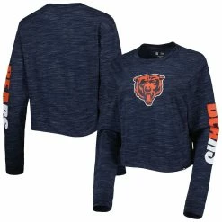 Cheap 😀 Women's New Era Navy Chicago Bears Crop Long Sleeve T-Shirt 🛒