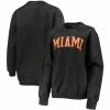 Best Sale 🎁 Women's Pressbox Black Miami Hurricanes Comfy Cord Vintage Wash Basic Arch Pullover Sweatshirt 🧨 -women‘s clothing store unnamed file 1635