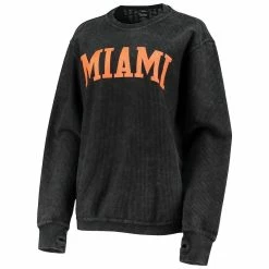 Best Sale 🎁 Women's Pressbox Black Miami Hurricanes Comfy Cord Vintage Wash Basic Arch Pullover Sweatshirt 🧨 -women‘s clothing store unnamed file 1637