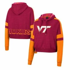 Best reviews of 😍 Women's Colosseum Heather Maroon Virginia Tech Hokies Throwback Stripe Arch Logo Cropped Pullover Hoodie ⌛
