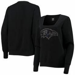 Hot Sale ✔️ Women's Cuce Black Baltimore Ravens Winners Square Neck Pullover Sweatshirt ⭐