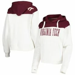 Best reviews of 💯 Women's Pressbox White/Maroon Virginia Tech Hokies Chicago 2-Hit Yoke Pullover Hoodie 🎁
