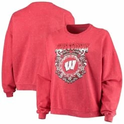 Best reviews of 🔥 Women's ZooZatz Red Wisconsin Badgers Garment Wash Oversized Vintage Pullover Sweatshirt ✨