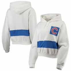 Coupon 🌟 Women's Refried Apparel White/Royal Chicago Cubs Cropped Pullover Hoodie 🎉