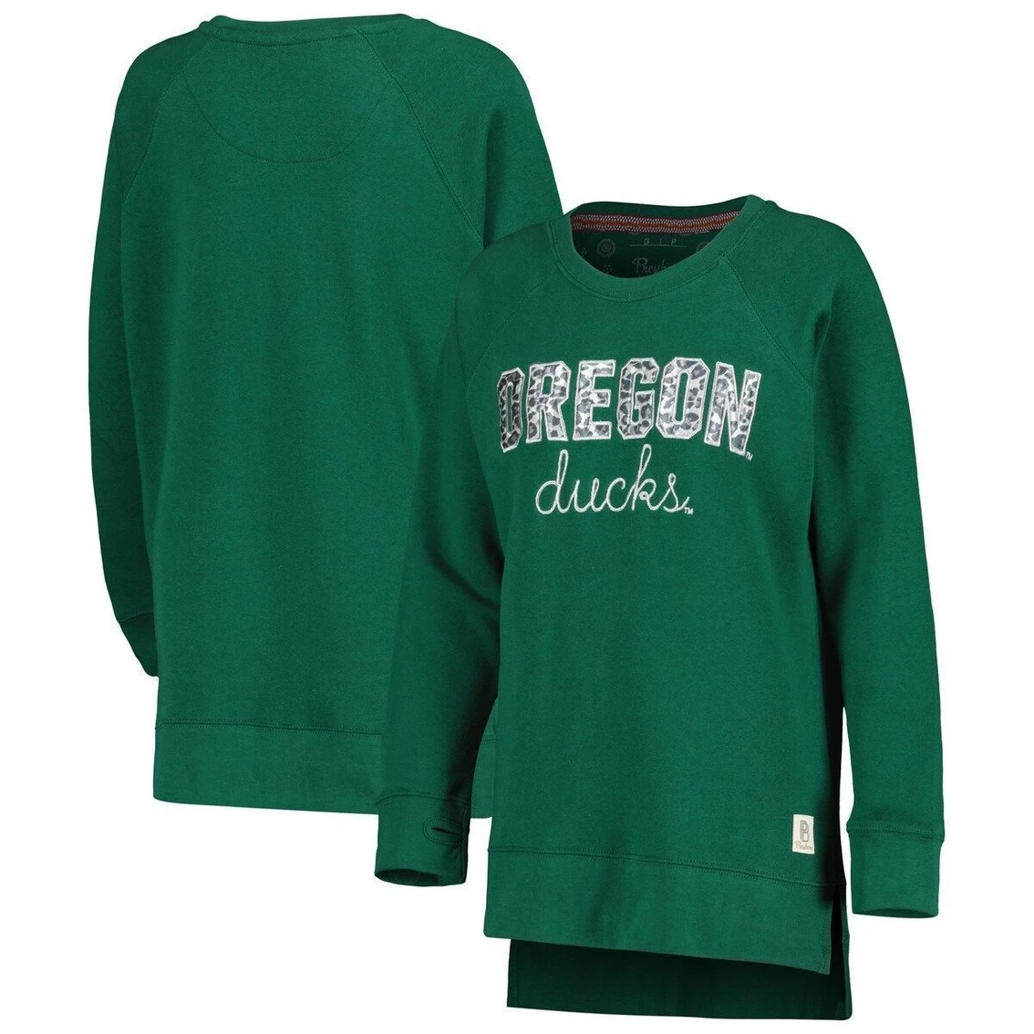 Budget π Women's Pressbox Green Oregon Ducks Steamboat Animal Print Raglan Pullover Sweatshirt π 4 Budget π Women's Pressbox Green Oregon Ducks Steamboat Animal Print Raglan Pullover Sweatshirt π - Image 2