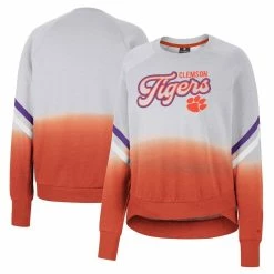 Wholesale 🥰 Women's Colosseum Gray Clemson Tigers Cue Cards Dip-Dye Raglan Pullover Sweatshirt 🔔