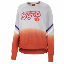 Wholesale 🥰 Women's Colosseum Gray Clemson Tigers Cue Cards Dip-Dye Raglan Pullover Sweatshirt 🔔 -women‘s clothing store unnamed file 1740