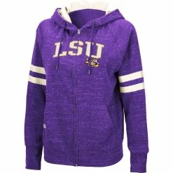 Budget 🔥 Women's Colosseum Purple LSU Tigers Speckle Fleece Raglan Full-Zip Hoodie 😉 -women‘s clothing store unnamed file 1780