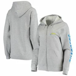 Buy ⌛ Women's Junk Food Gray Los Angeles Chargers Fleece Full-Zip Hoodie 🔥 -women‘s clothing store unnamed file 1783