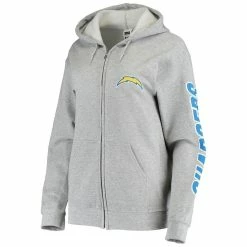 Buy ⌛ Women's Junk Food Gray Los Angeles Chargers Fleece Full-Zip Hoodie 🔥 -women‘s clothing store unnamed file 1784