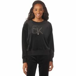 Cheap 😍 Calvin Klein Crew Neck Foil Logo Velour Top 🔔 -women‘s clothing store unnamed file 179