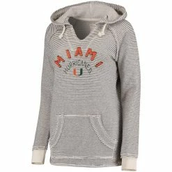 Best Pirce 🔥 Women's Blue 84 Cream Miami Hurricanes Striped French Terry V-Neck Hoodie ✨ -women‘s clothing store unnamed file 1844