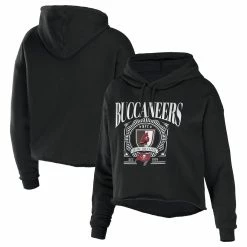 Brand new 👍 Women's WEAR By Erin Andrews Black Tampa Bay Buccaneers Cropped Sponge Fleece Pullover Hoodie 👍
