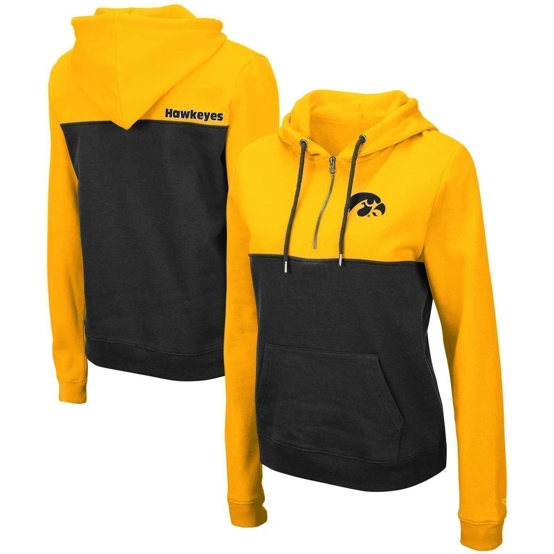 New π Women's Colosseum Gold/Charcoal Iowa Hawkeyes Aidan Half-Zip Hoodie π 4 New π Women's Colosseum Gold/Charcoal Iowa Hawkeyes Aidan Half-Zip Hoodie π - Image 2