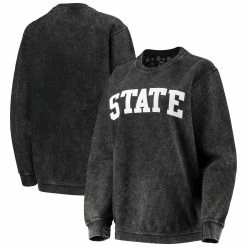 Outlet 🎉 Women's Pressbox Black Michigan State Spartans Comfy Cord Vintage Wash Basic Arch Pullover Sweatshirt 💯