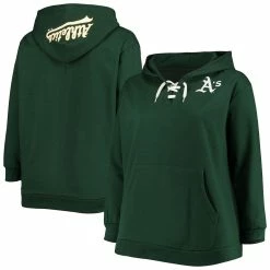 Flash Sale ✨ Profile 👩 Women's Green Oakland Athletics Plus Size Lace-Up V-Neck Pullover Hoodie ⭐ -women‘s clothing store unnamed file 1930