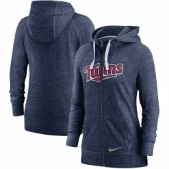 Flash Sale 😍 Women's Nike Heathered Navy Minnesota Twins Wordmark Gym Vintage Raglan Full-Zip Hoodie 😀