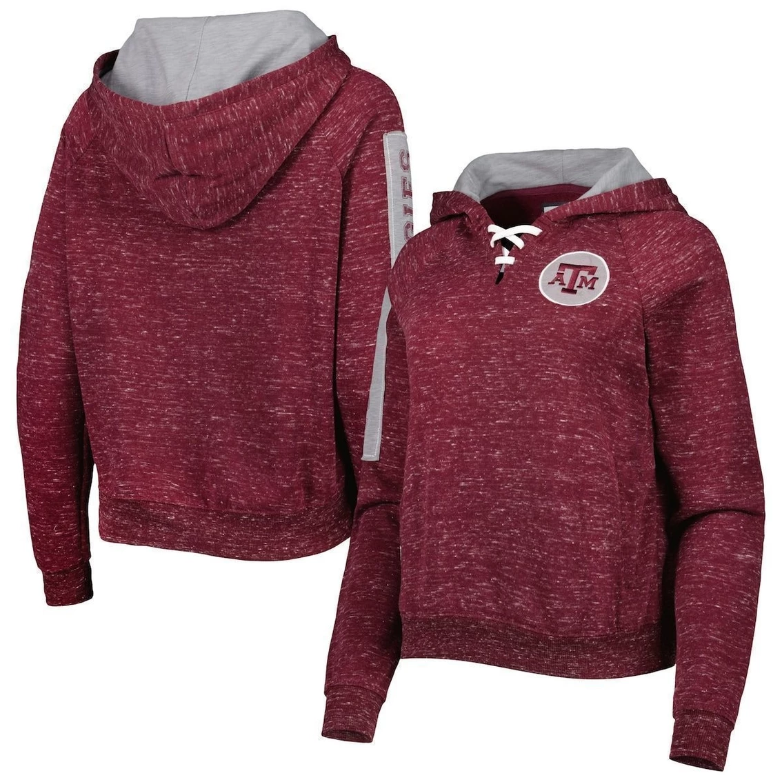 Discount 𧨠Women's Colosseum Maroon Texas A&M Aggies The Devil Speckle Lace-Placket Raglan Pullover Hoodie π 4 Discount 𧨠Women's Colosseum Maroon Texas A&M Aggies The Devil Speckle Lace-Placket Raglan Pullover Hoodie π - Image 2
