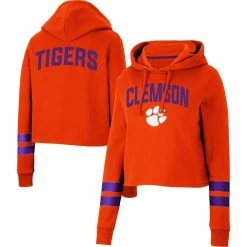 Buy 😍 Women's Colosseum Orange Clemson Tigers Throwback Stripe Cropped Pullover Hoodie 🧨 -women‘s clothing store unnamed file 1980