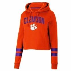 Buy 😍 Women's Colosseum Orange Clemson Tigers Throwback Stripe Cropped Pullover Hoodie 🧨 -women‘s clothing store unnamed file 1981