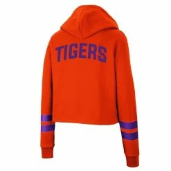 Buy 😍 Women's Colosseum Orange Clemson Tigers Throwback Stripe Cropped Pullover Hoodie 🧨 -women‘s clothing store unnamed file 1982