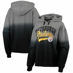 Outlet 🤩 Women's Touch Heathered Gray/Black Pittsburgh Steelers Superstar Dip-Dye Pullover Hoodie 🤩