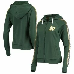 Wholesale 👏 Women's G-III 4Her By Carl Banks Green Oakland Athletics Game Changer Raglan Full-Zip Hoodie 😍