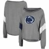 Flash Sale 👍 Women's Colosseum Heathered Gray Penn State Nittany Lions Amped Chevron Stripe Raglan Boat Neck Pullover Sweatshirt 🥰 -women‘s clothing store unnamed file 2031