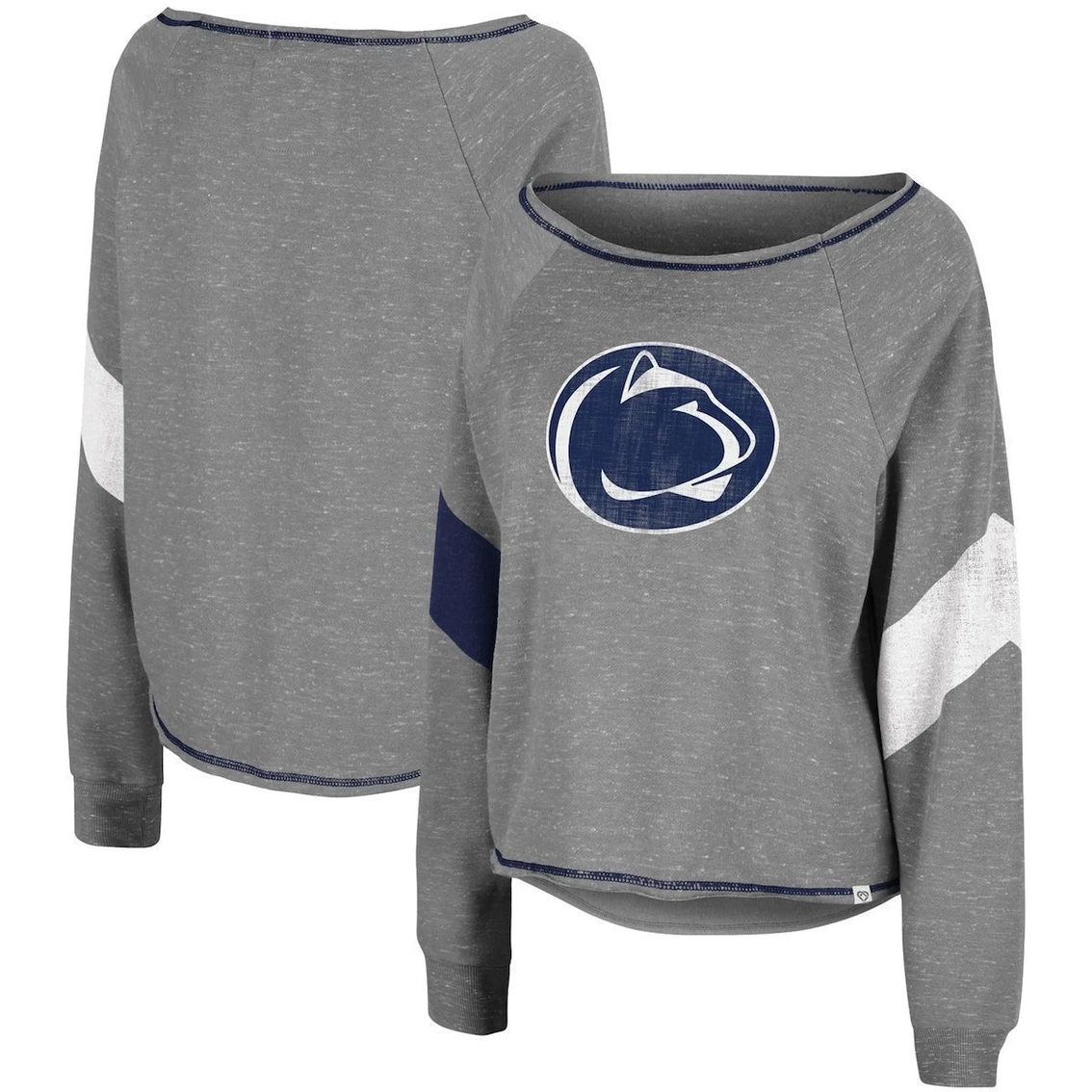 Flash Sale π Women's Colosseum Heathered Gray Penn State Nittany Lions Amped Chevron Stripe Raglan Boat Neck Pullover Sweatshirt π₯° 4 Flash Sale π Women's Colosseum Heathered Gray Penn State Nittany Lions Amped Chevron Stripe Raglan Boat Neck Pullover Sweatshirt π₯° - Image 2