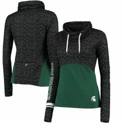 Hot Sale ✔️ Women's Colosseum Black/Green Michigan State Spartans Scaled Cowl Neck Pullover Hoodie 🛒 -women‘s clothing store unnamed file 2083