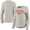 Outlet ⭐ Camp David 👩 Women's Heathered Gray Virginia Tech Hokies Seaside Striped French Terry Raglan Pullover Sweatshirt ✔️ -women‘s clothing store unnamed file 2090