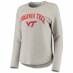 Outlet ⭐ Camp David 👩 Women's Heathered Gray Virginia Tech Hokies Seaside Striped French Terry Raglan Pullover Sweatshirt ✔️ -women‘s clothing store unnamed file 2092