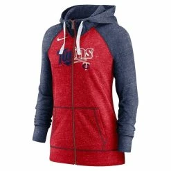 New 🎉 Women's Nike Heathered Red/Heathered Navy Minnesota Twins Split Wordmark Gym Vintage Raglan Slub Full-Zip Hoodie 🌟 -women‘s clothing store unnamed file 2096