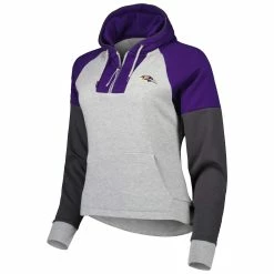 Budget 🤩 Women's Antigua Heathered Gray/Purple Baltimore Ravens Jackpot Raglan Half-Zip Pullover Hoodie 👍 -women‘s clothing store unnamed file 2112
