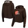Best deal 🌟 Women's New Era Brown Cleveland Browns Foil Sleeve Pullover Hoodie 👍 -women‘s clothing store unnamed file 2134