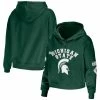Best Sale 😍 Women's WEAR By Erin Andrews Green Michigan State Spartans Mixed Media Cropped Pullover Hoodie 💯 -women‘s clothing store unnamed file 2180
