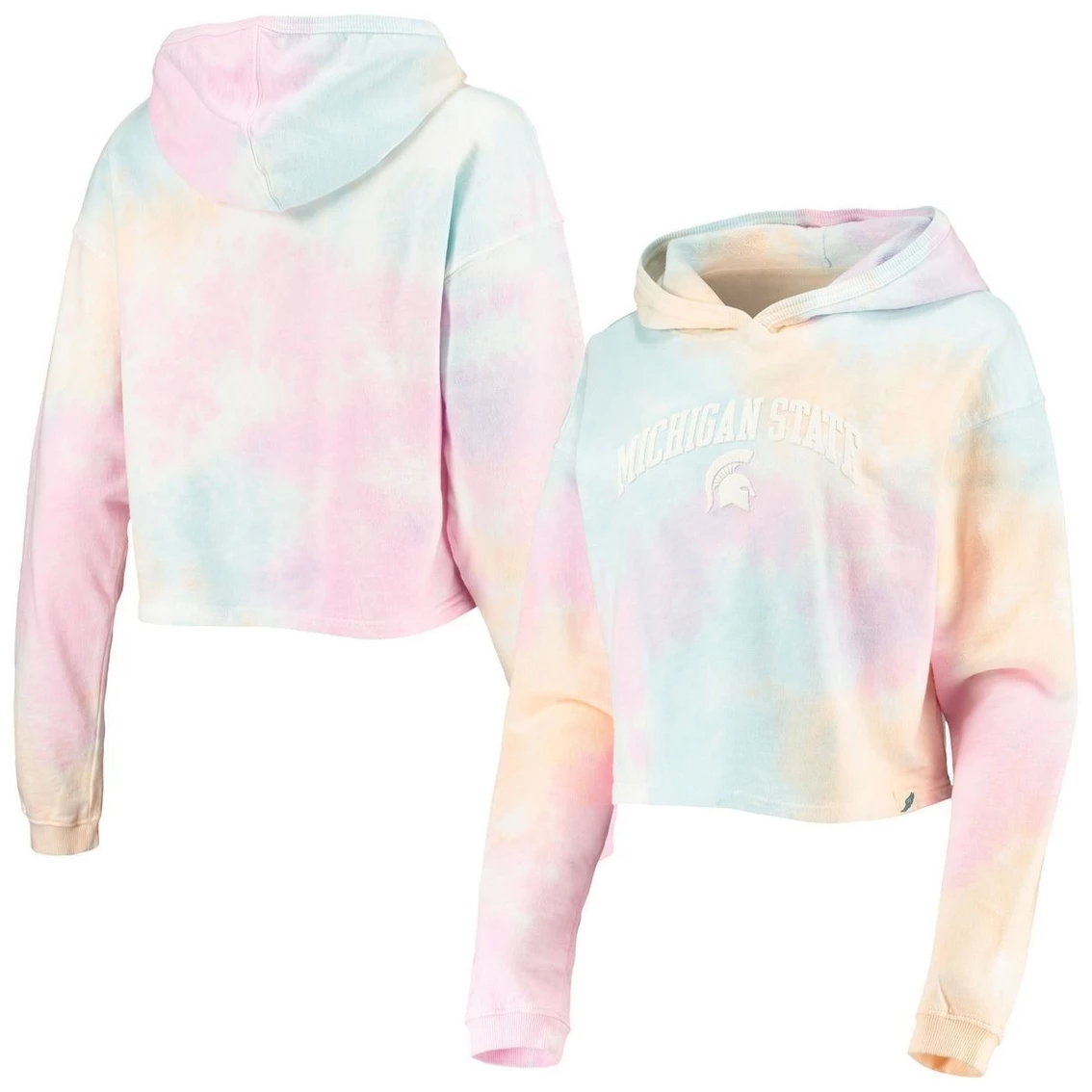 Best Sale π Women's League Collegiate Wear Pink/White Michigan State Spartans Tie-Dye Cropped Pullover Hoodie π 3 Best Sale π Women's League Collegiate Wear Pink/White Michigan State Spartans Tie-Dye Cropped Pullover Hoodie π